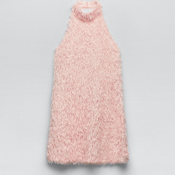 Zara Bloggers Fav Light Pink Feather Halter Mini Dress limited edition - Picture 2 of 7